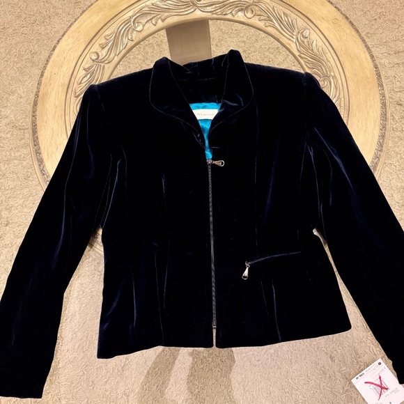 Dana Buchman Women Silk Blend Velvet Blazer Sz 6 Blue Full Zip Long Sleeve NWT - Picture 5 of 12